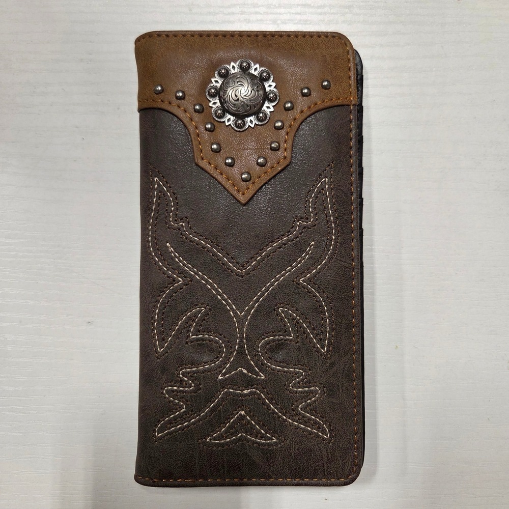 Montana West Mens Brown Vegan Leather Rodeo Wallet Western Concho MW-614CF